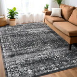 Garvee Large Area Rug 9x12 Washable Rug Non Slip Backing Living Room Rug Vintage Stain Resistant Throw Rug Indoor Soft Low Pile Floor Cover for Bedroom Dining Room Office, Black - Black
