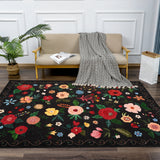 Garvee Black Floral Area Rug for Living Room, 5x7 Machine Washable Large Rugs, 5x7 Non Slip Vintage Low Pile Soft Carpet for Home Bedroom Dining Room Farmhouse - Black