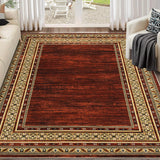 Garvee Bordered Red 10x13 Ultra Large Thin Rug, Modern Distressed Geometric Bordered Floor Carpet, Soft Washable Rug, Anti Skid Low Pile Non Shedding Rug for Bedroom, Living Room - Red