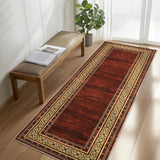 Garvee Red Washable Bordered Runner Rug 2' × 6', Non Slip Low Pile Stain Resistant Rug for Kitchen, Hallway, Entryway, Laundry Room - Red