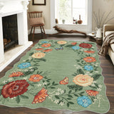Garvee Floral Area Rugs for Living Room Bedroom 9x12 Soft Washable Rugs Stain Resistant Ultra-Thin Non-Slip Dining Room Rug Non-Shedding Accent Carpet for Office Home Decor, Green - Green