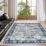 Garvee Persian Blue 5x7 Vintage Washable Area Rug Distressed Non-Slip Polyester Soft Texture Foldable Indoor Accent Mat High Traffic - Blue