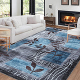 Garvee Modern Floral Blue/Grey 9x12 Area Rugs for Living Room, Soft Washable Rugs, Large Rugs for Bedroom, Dining Room or Home Office, Non-Slip Backing, Stain Resistant Home Decor Rug - Blue/Gray