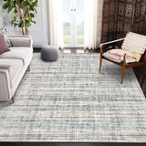 Garvee Washable Area Rug Grey & Blue 5x7 Modern Foldable Rug Non-Slip Contemporary Striped Low-Pile Accent Carpet with Rubber Backing Non-Shedding Floor Cover for Living Room Bedroom - Gray & Blue
