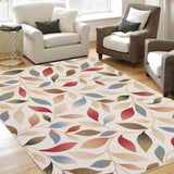 Garvee Modern Botanical Area Rug 5x7 Washable Non Slip Rug for Living Room Leaf Pattern Soft Low Pile Throw Rug Foldable Stain Resistant Indoor Carpet for Dining Room Home Office, Red - Beige/Red