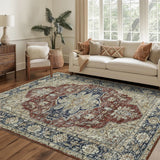 Garvee 9'x12' Area Rugs Vintage Floral Distressed Rug ,Non-Slip Low Pile Distressed Indoor Carpet Soft Rug for Living Room Bedroom - Red