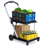 Garvee Collapsible Shopping Cart, Foldable Grocery Cart with Wheels and Removable Storage Crate, Multi Use Mobile Storage Cart Portable Rolling Cart for Home, Groceries, Supermarket - Blue