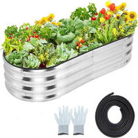 Garvee Raised Garden Bed 4.5×2×1ft Silver Galvanized Metal Planter Box + Anti-Rust + Open Bottom + Rubber Edge + Outdoor Use