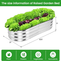 Garvee Raised Garden Bed 4.5×2×1ft Silver Galvanized Metal Planter Box + Anti-Rust + Open Bottom + Rubber Edge + Outdoor Use