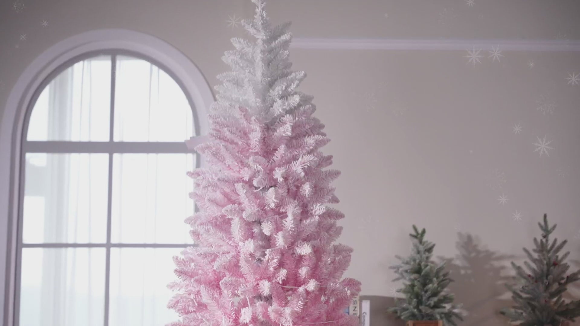 Garvee 7.5ft Pink Gradient Christmas Tree, Pre Lit Fake Christmas Tree with 300 Dual Color LED Lights & 820 Branch Tips, Snow Flocked Xmas  Tree Decoration for Home & Office