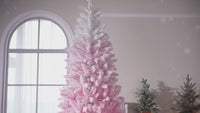 Garvee 7.5ft Pink Gradient Christmas Tree, Pre Lit Fake Christmas Tree with 300 Dual Color LED Lights & 820 Branch Tips, Snow Flocked Xmas  Tree Decoration for Home & Office