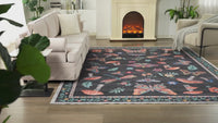 Garvee Black 9x12 Washable Living Room Rug Butterfly Floral Print Soft Pearl Velvet Non-Slip TPR Backing Low Pile Polyester Indoor Carpet for Nursery Office