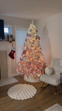 Garvee Pink Christmas Tree, 7.5ft Snow Flocked Artificial Christmas Tree with LED Warm White Lights & Foldable Metal Stand, Prelit Xmas Tree Holiday Decoration for Home, Office, Party