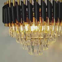 Garvee Modern Crystal Chandeliers 5 Tiers Black and Gold Pendant Light Fixtures, 10 Lights Black Modern Chandeliers for Living Room Dining Room Bedroom Kitchen