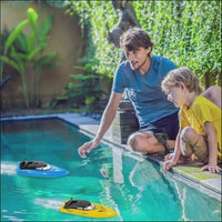 Garvee High-Speed RC Racing Boats 2-Pack for Kids & Adults – 2.4GHz, 10km/h, Self-Righting, 4 Rechargeable Batteries, For Pools & Lakes – Blue & Yellow – Multicolor
