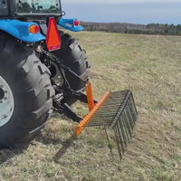 Garvee 60 Inches Pine Straw Needle Rake, 8mm 26pcs Coil Spring Tines, Durable Powder Coated 3 Point Straw Rake,Steel Spring Landscape Rake Fit for Cat1 Tractors - Orange+Black