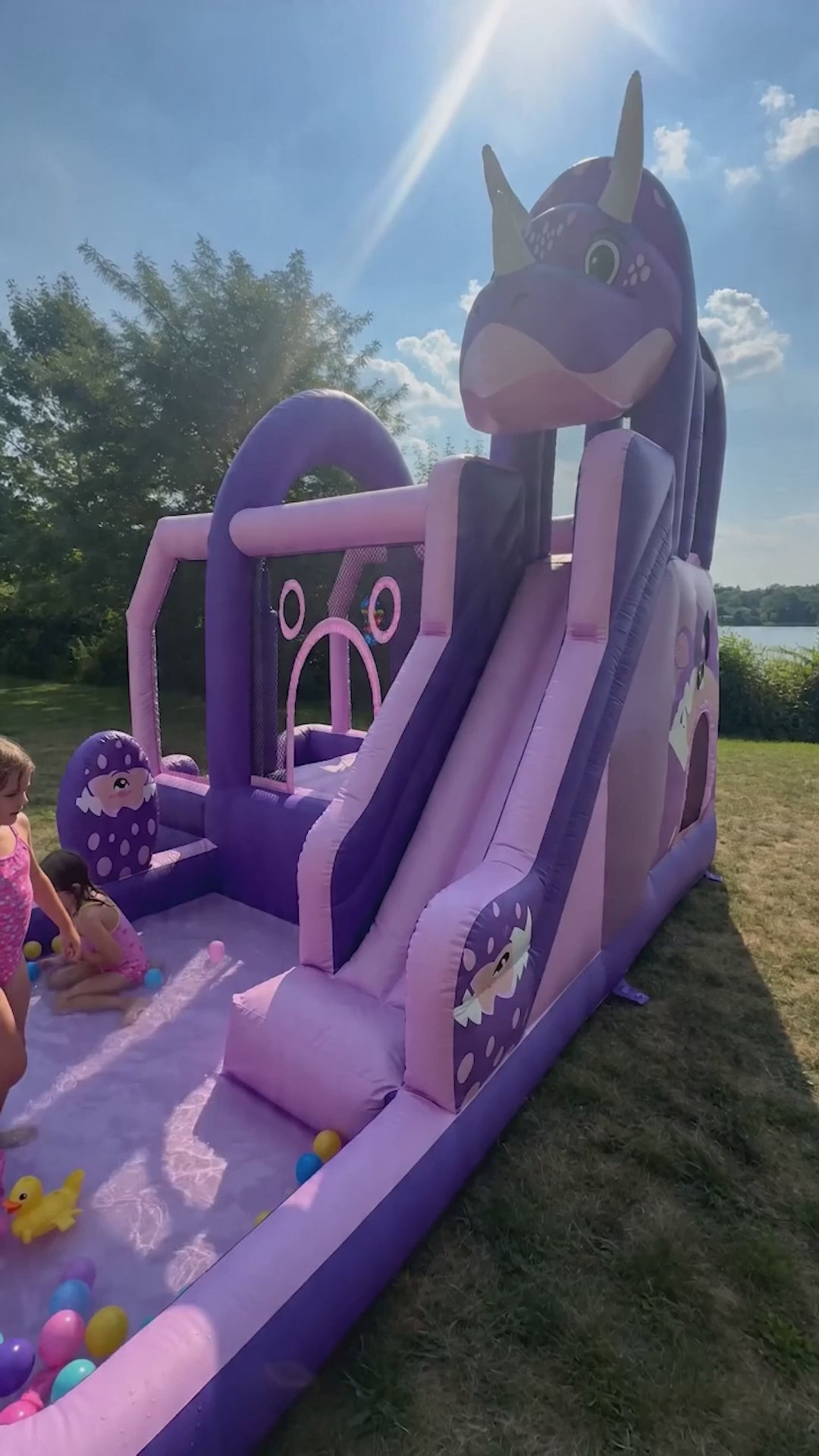 Garvee Bounce House for Kids, Inflatable Bouncy Castle with Water Slide, Dinosaur Themed Jumping Castle, Large Backyard Inflatable for Indoor/Outdoor Fun-Quick Setup, Complete Accessory Kit, 250 Lbs Capacity
