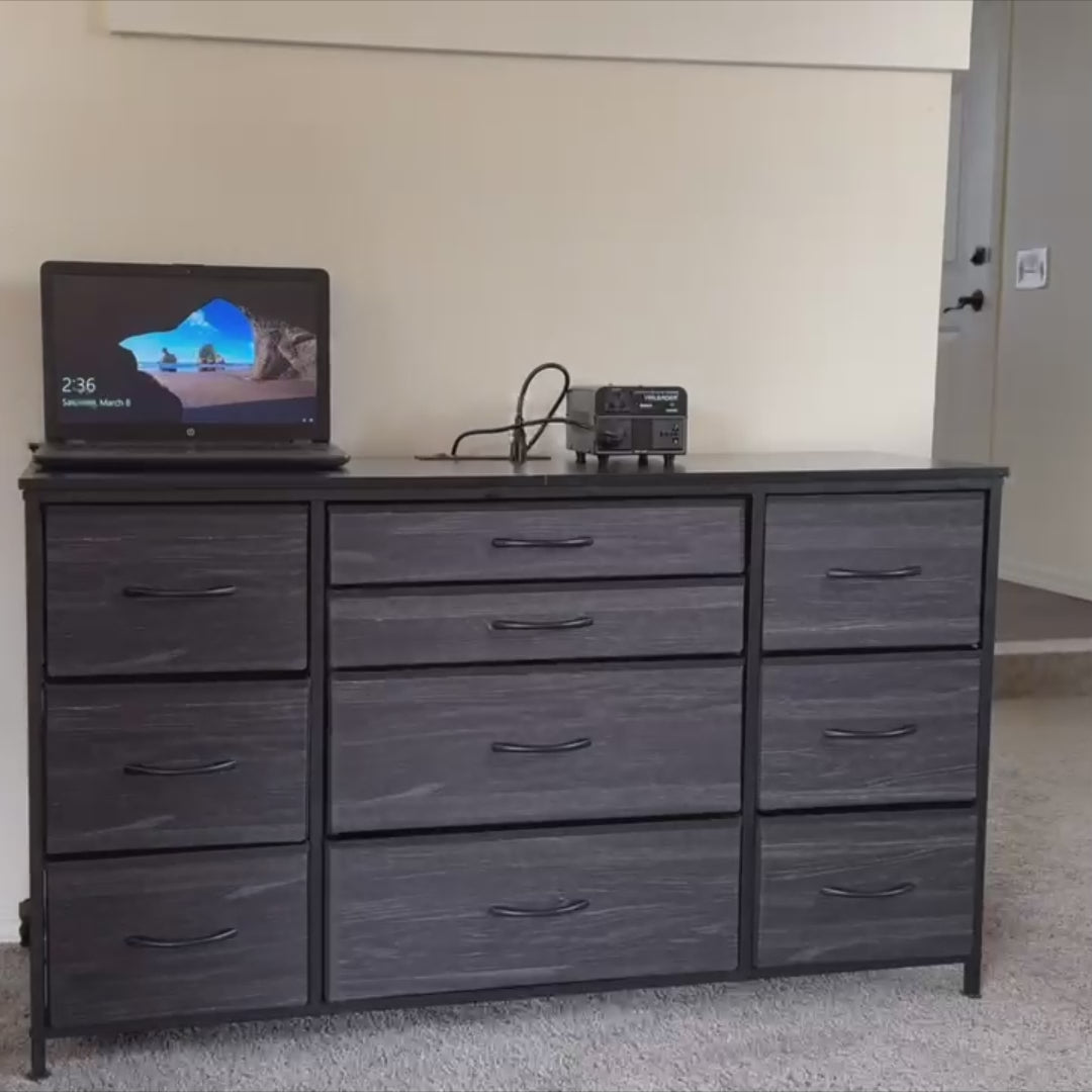 Garvee Wide Dresser with 10 Large Drawers, 55'' TV Stand, Power Outlet, Sturdy Metal Frame, Storage for Bedroom, Living Room