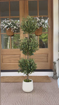Garvee 5ft Artificial Olive Triple Ball Topiary Tree with Moss and Inner Pot for Home Offices Porch Decor