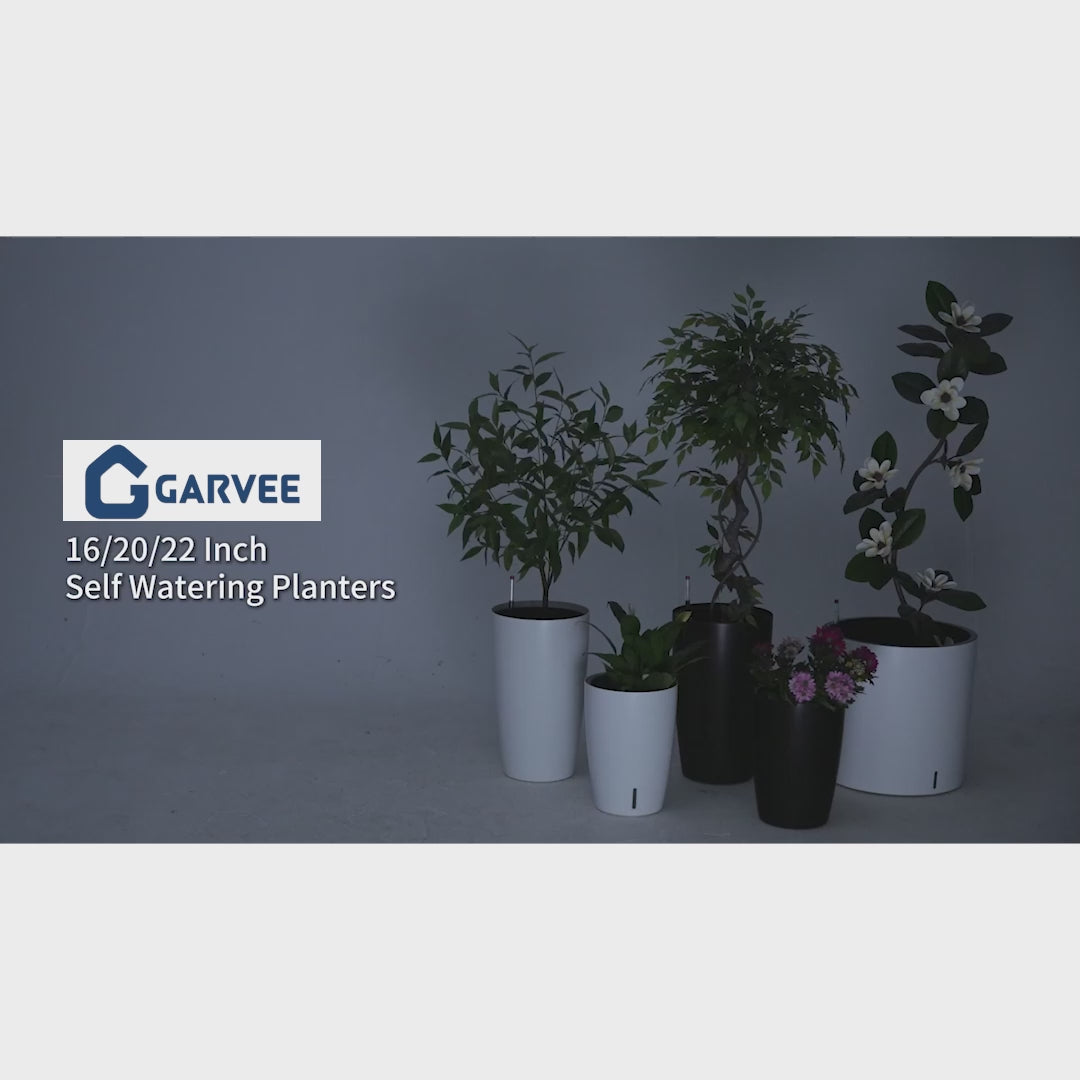 Garvee 16" Tall Planters Set of 2 Self-Watering Pots with Drainage Visual Water Level Durable Plastic Indoor Outdoor Patio