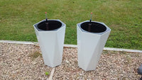 Garvee 22.4 Inch Tall Planters Set of 2 Large Flower Pot Outdoor and Indoor with 2 Trays and a Water Level Monitor and Wheels for Patio, Porch, Living Room, or Home Office, White