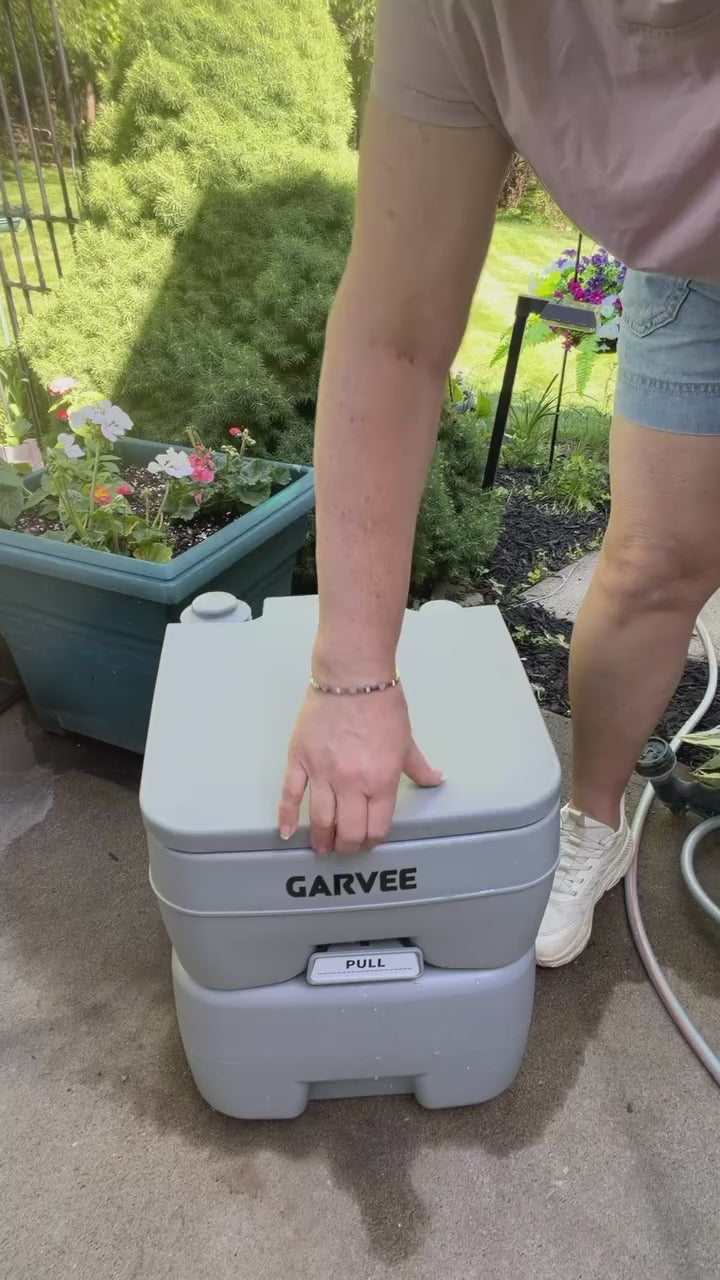 Garvee Portable Travel Toilet - RV Potty with 5.3 Gal Detachable Waste Tank & 3.2 Gal Flush Tank, Push-Button Pressurized Flush Commode for Indoor/Outdoor Camping, Boating, and Hiking