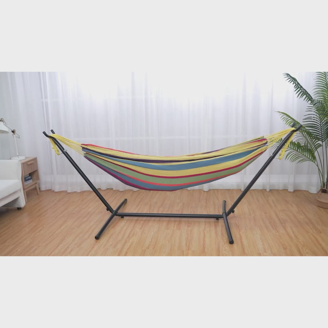 Garvee Double Hammock with Space-Saving Steel Stand, 2-Person Portable Outdoor Hammock with Carry Bag, 450 lb Capacity for Backyard, Garden & Patio