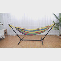 Garvee Double Hammock with Space-Saving Steel Stand, 2-Person Portable Outdoor Hammock with Carry Bag, 450 lb Capacity for Backyard, Garden & Patio