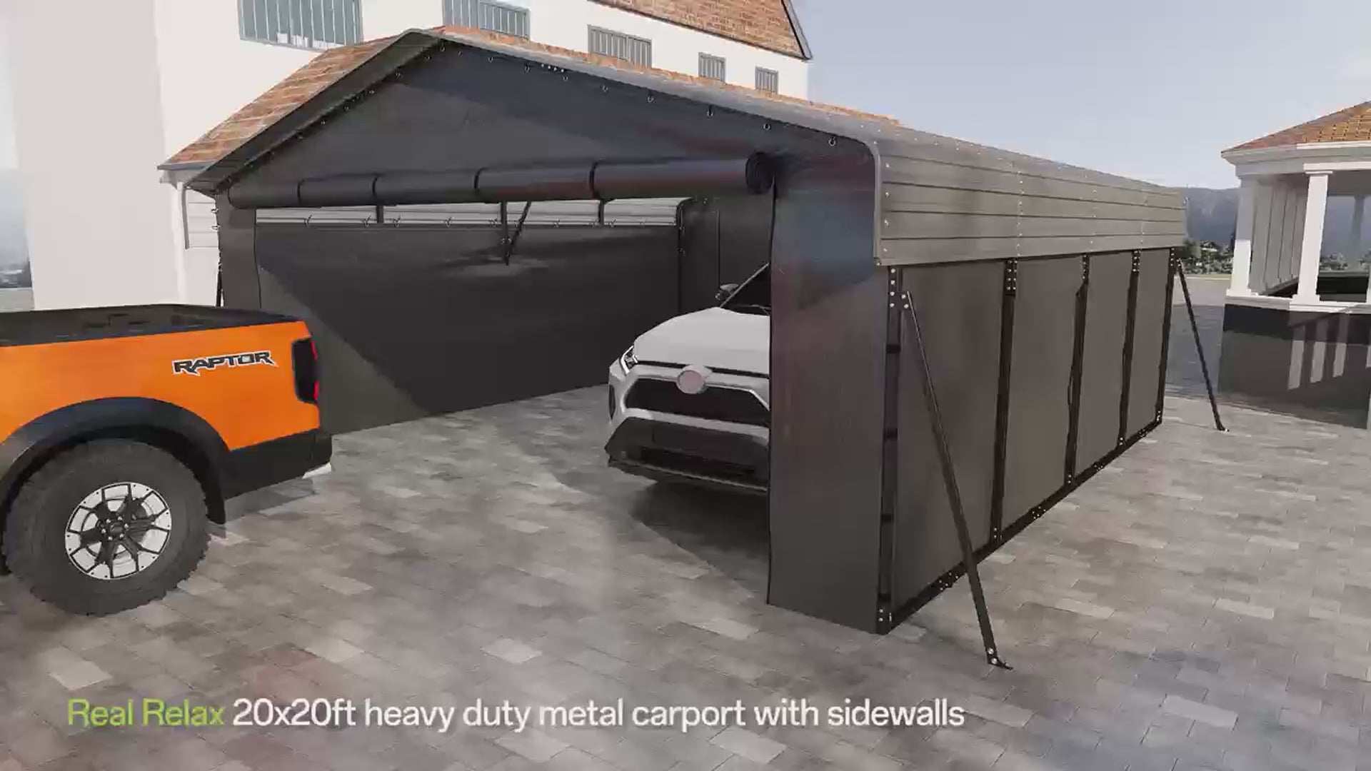 Garvee 20' x 20' x 10' Enclosed Metal Carport, Heavy-Duty Steel Garage Shelter for 2 Cars, Trucks, Boats & Tractors, Gray