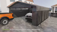 Garvee 20' x 20' x 10' Enclosed Metal Carport, Heavy-Duty Steel Garage Shelter for 2 Cars, Trucks, Boats & Tractors, Gray