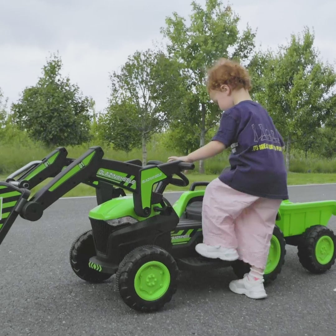Garvee Ride - P Series: 12V 3 in 1 Ride on Excavator & Tractor with Detachable Trailer, Ride on Car Toy with Remote Control, Digger, LED Lights, Music, Kids Electric Vehicles for Boys Girls, Red