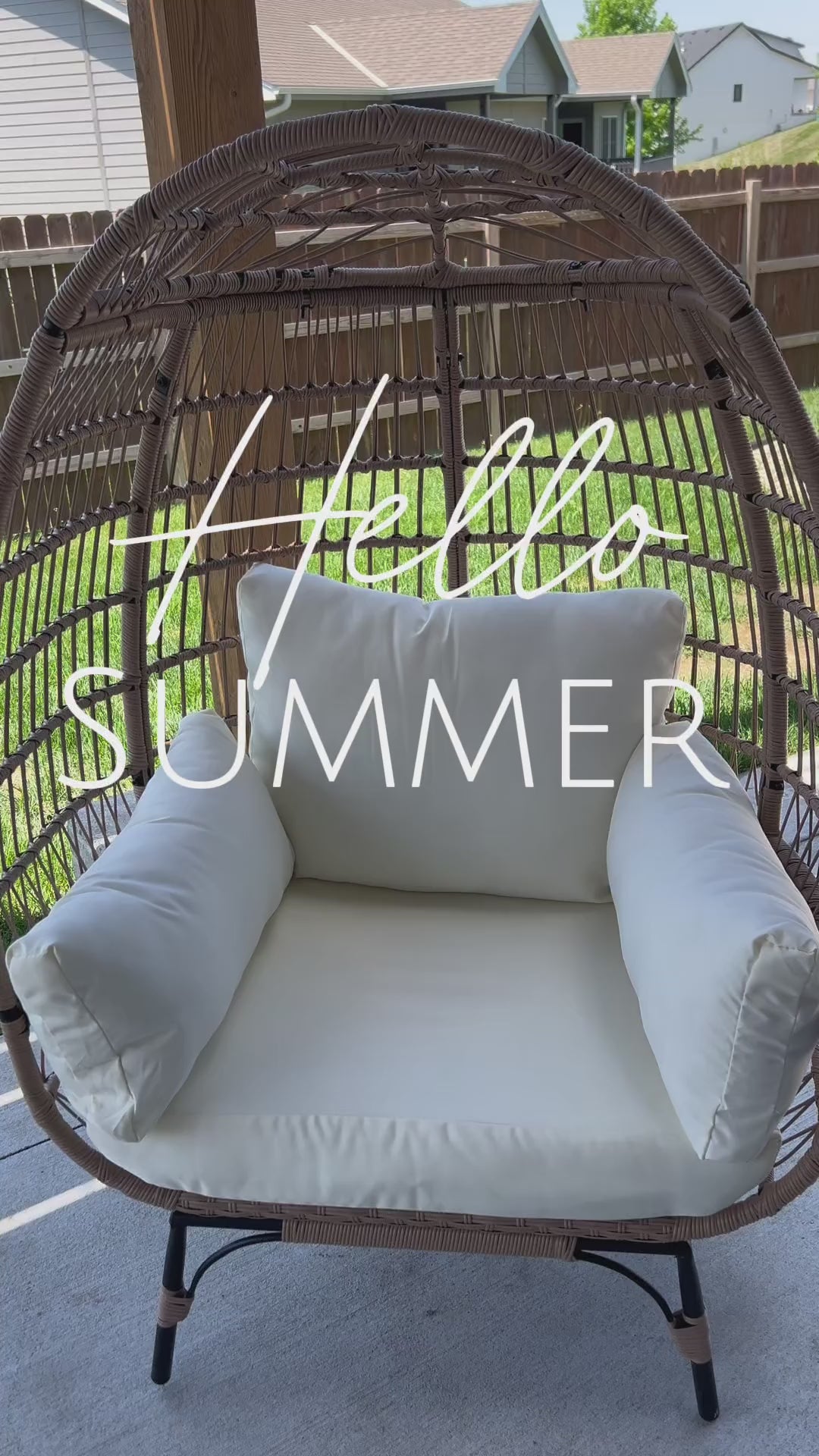 Garvee Wicker Egg Chair, Egg Basket Lounge Chair with Thick Cushion, Egg Shaped Seat with Metal Stand for Indoor Outdoor Patio Porch Backyard, Off-white