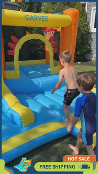 Garvee 16 FT Inflatable Water Slide Park – 9-in-1 Backyard Bounce House with Dual Racing Slides, Climbing Wall, Trampoline, Splash Pool, Water Squirter, Basketball Hoop, Hexagonal Dragon Theme