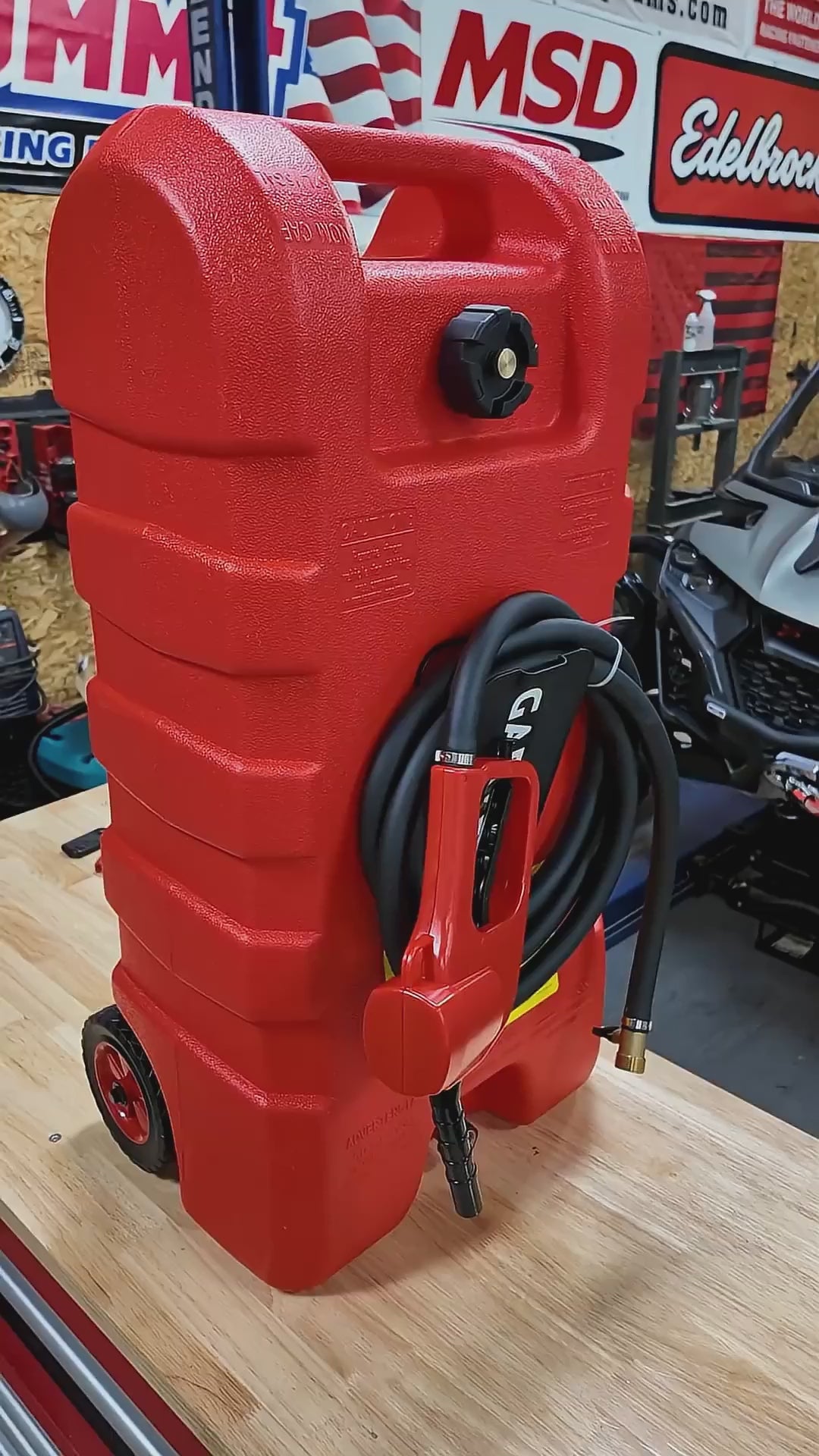 Garvee Upgraded 16 Gallon Gas Tank, Heavy-Duty Fuel Can with Manual Transfer Pump, 10FT Hose, and Casters, Leak-Proof Portable Gas Container for Lawn Mowers, Tractors, Boats, and Snow Blowers, Red