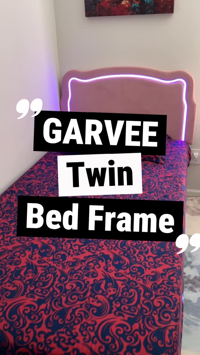 Garvee Kids Upholstered Bed Frame, Twin Velvet Princess Bed Frame with Adjustable Headboard, Smart RGB LED Lights, Wood Slats Support, Easy Assembly, for Girls Kids' Bedroom, Pink