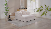 Garvee Oversized Chaise Lounge Chair, Upholstered Sofa Bed with USB Port Throw Pillows Supportive Armrests, Indoor Comfy Corduroy Cloud Sleeper Couch for Living Room, Beige