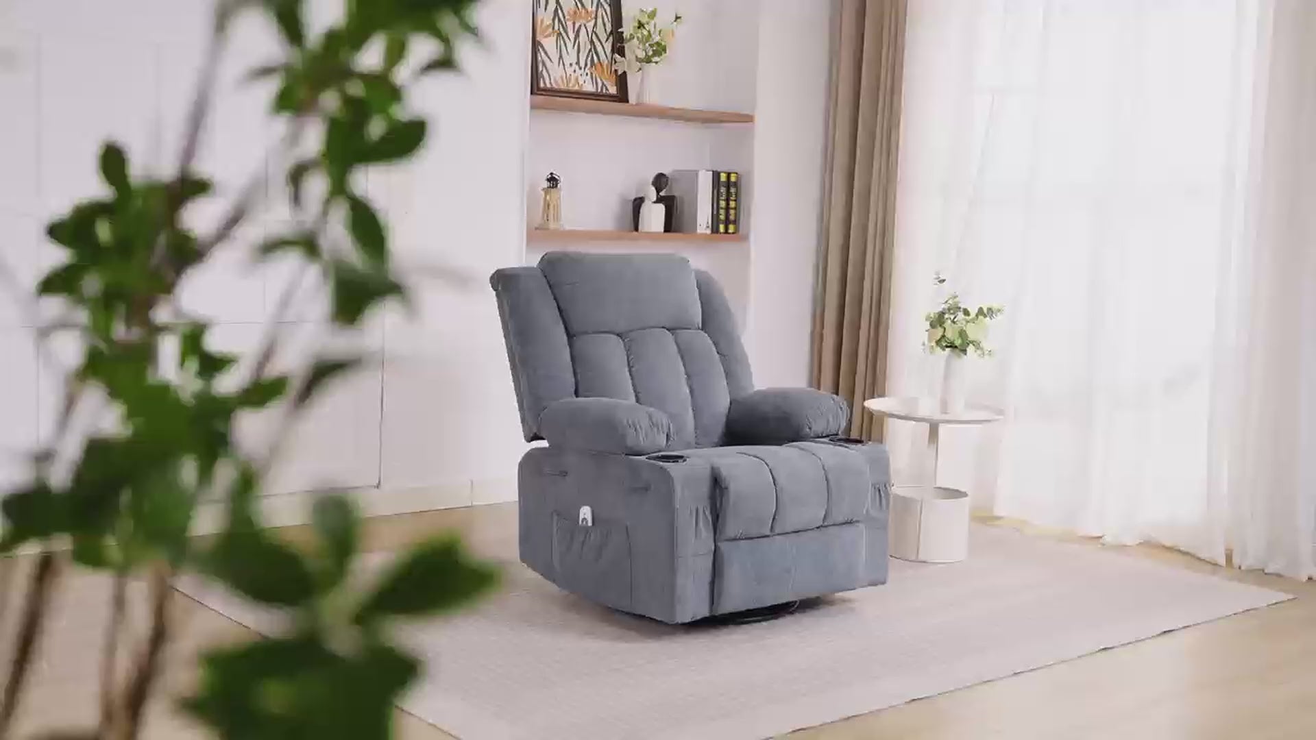Garvee Rocker Recliner Chair with Heat and Massage, Manual Recliner 360° Swivel Oversized Chairs for Adults, Lazy Boy Single Sofa Seat with 3 Positions, 2 Side Pockets, Cup Holders, and USB Ports