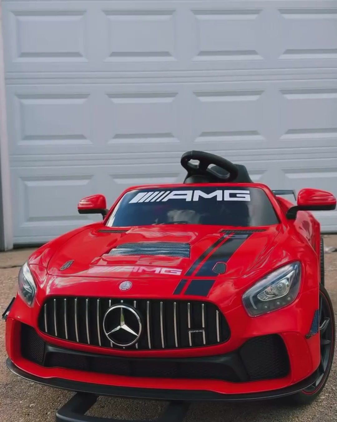 Garvee 12V Licensed Benz AMG Ride-On Car: Remote Control, Sound System, LED Headlights, One-Button Assemble Wheels, for Ages 3-8 - Red