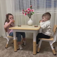 Garvee Kids Table and 2 Chairs Set with Graffiti Desktop, Height Adjustable Toddler Table and Chairs Set, 4 in 1 Activity Table Play Table for Reading, Drawing, Playing, Eating - Natural
