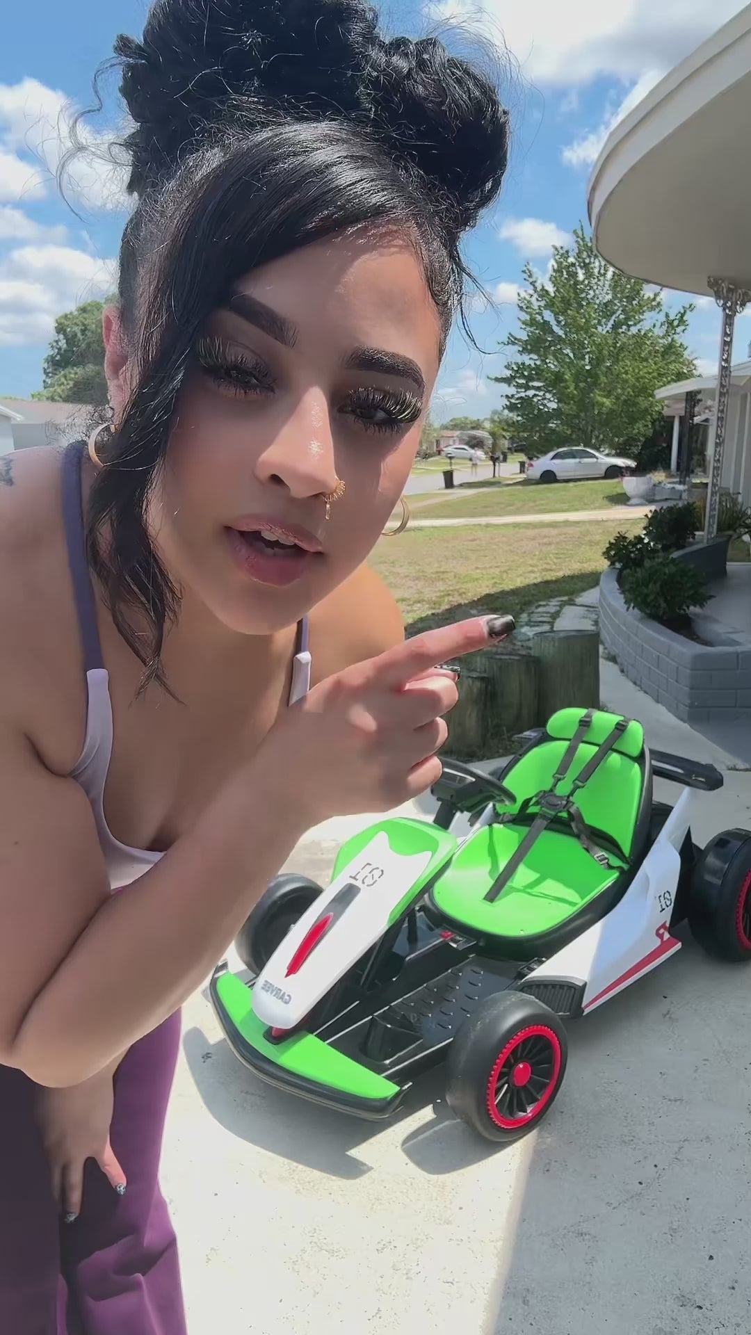 Garvee Ride - G Series: 6+,24V Drift Kart with 2X200W Strong Motor, 7AH Big Battery, Electric Pedals, Electric Go Kart Outdoor Race Toy - Green & White
