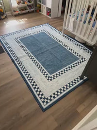 Garvee Area Rug 6x9, No Slip Washable Checkered Pattern Rug for Living Room Bedroom Dining Room, Blue, Low-Pile, Durable & Soft