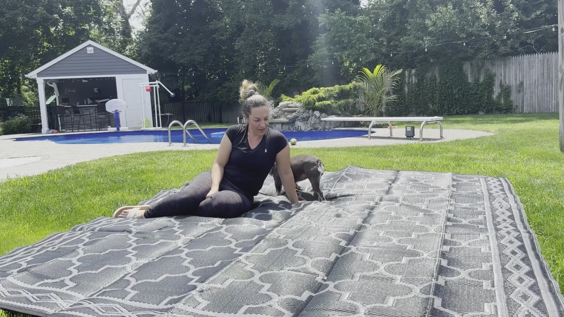 Garvee Outdoor Black Gray 8x10 Rug Carpet Waterproof Reversible Patio Rug Moroccan Print Camping Rug Plastic Straw Rug Geometric Rv Mat for Camping Picnic Backyard Deck Balcony Porch Beach