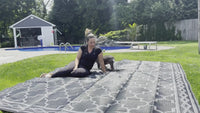 Garvee Outdoor Black Gray 8x10 Rug Carpet Waterproof Reversible Patio Rug Moroccan Print Camping Rug Plastic Straw Rug Geometric Rv Mat for Camping Picnic Backyard Deck Balcony Porch Beach