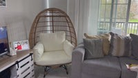 Garvee 360° Swivel Egg Chair, Oversized Patio Rotating Basket Chair, Steel Frame and Metal Base, Waterproof, PE Rattan Lounge Chair for Indoor & Outdoor Patio, Living Room, and Backyard, Beige