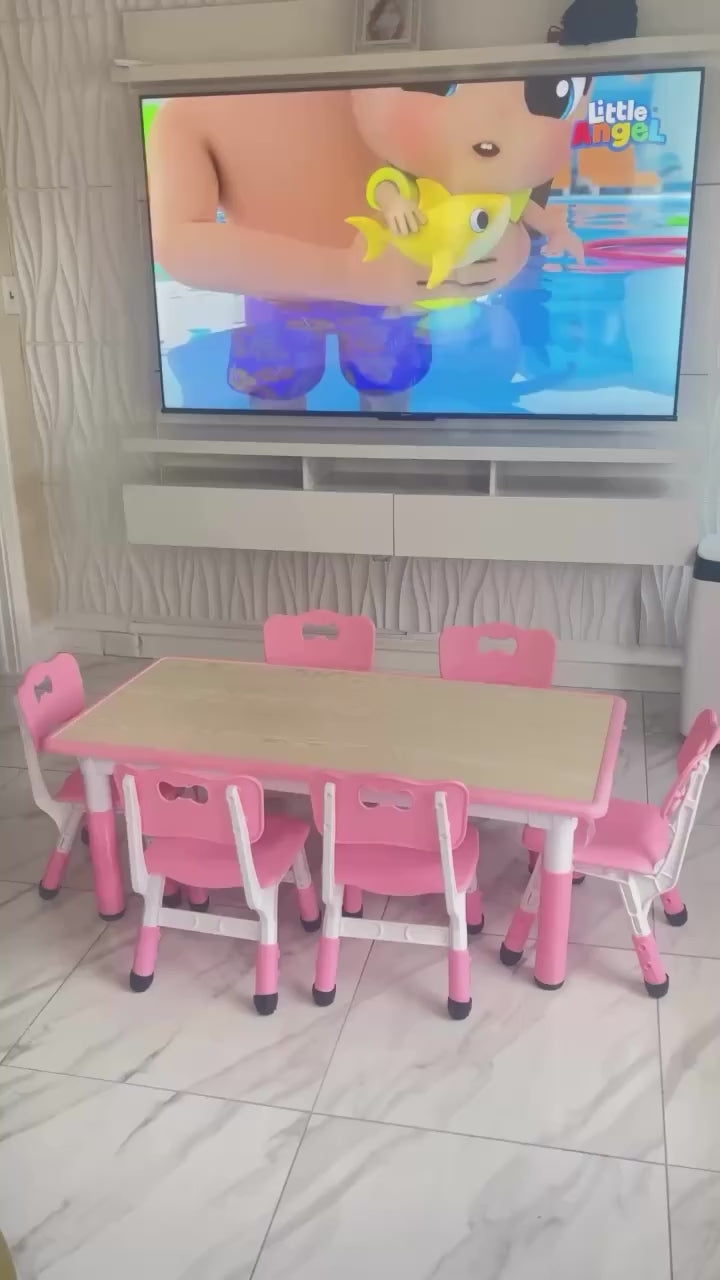Garvee Kids 7 in 1 Table & Chairs Set in Ergonomic Design, Height Adjustable, Max 300lbs for Home & Classroom Use, Pink