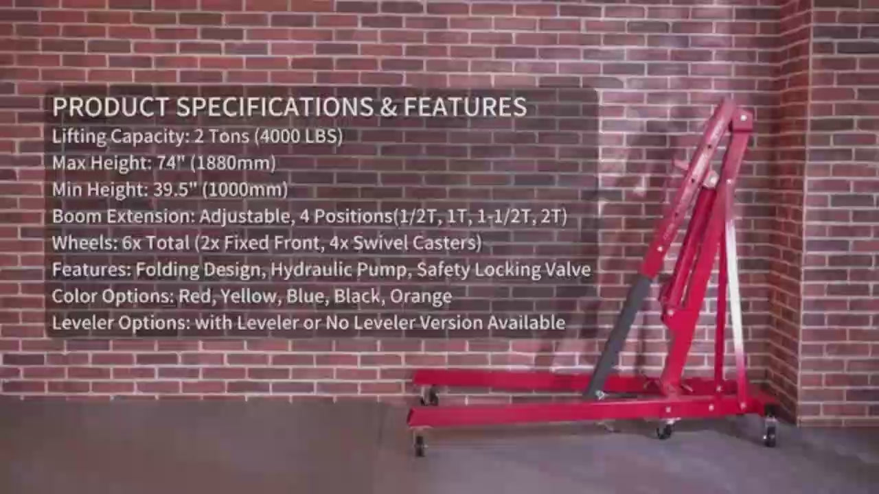 Garvee 2-Ton Folding Engine Hoist 4400 Lbs Hydraulic Lift High-Strength Steel Foldable Design 6 Casters Garage Workshop