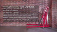Garvee 2-Ton Folding Engine Hoist 4400 Lbs Hydraulic Lift High-Strength Steel Foldable Design 6 Casters Garage Workshop