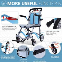 Garvee Ultra Lightweight Transfer Chair, 19 lbs Folding Aluminum Wheelchair with 280° Flip-Up Armrests, Locking Handbrake, 220 lb Capacity, 16.5" Seat, Swinging Footrests, Portable Travel Wheelchair for Elderly & Caregivers