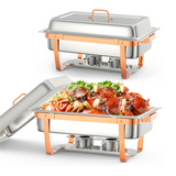 Garvee Chafing Dish Buffet Set, 8QT 2 Pack, Rectangle Chafing Dishes for Buffet w/Lid Holder, Stainless Steel Chafer Food Warmers Servers with Spoon and Tweezers for Kitchen Party Banquet Dining, Rose Gold - 