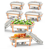 Garvee Chafing Dish for Buffet Set, 6 Packs 8 Qt Chafers and Buffet Warmers Sets with Folding Frame, Spoon & Tweezer for Weddings Parties Banquets Catering Events, Rose Gold - Rose Gold